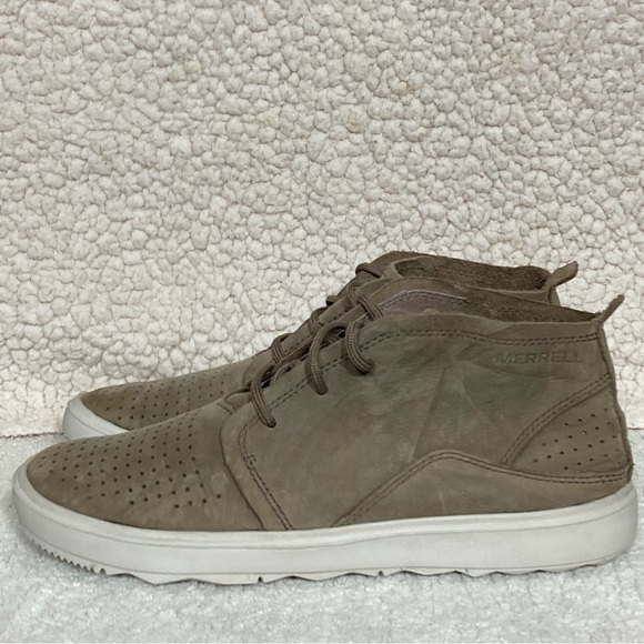 Merrell Pine Bark Leather Mid Top Beige Gray Womens Sneakers Shoes J94334 SZ 6.5 - Picture 2 of 11